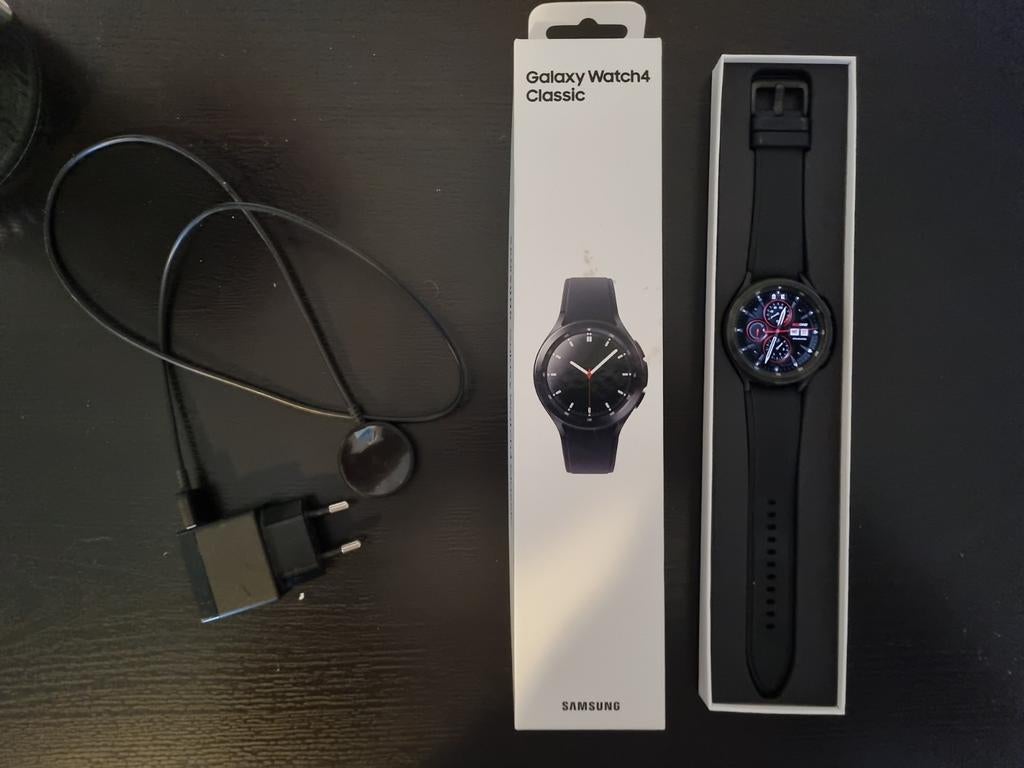 Samsung Galaxy Watch4 Classic 46mm Zwart (incl. oplader), Sieraden, Tassen en Uiterlijk, Smartwatches, Zo goed als nieuw, Android