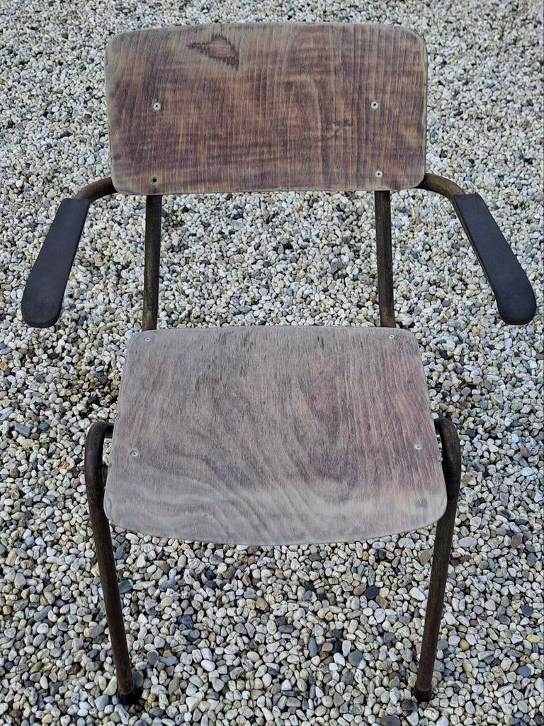 Vintage schoolstoelen met armleuning (11 stuks), Ophalen, Gebruikt, Bruin, Vintage