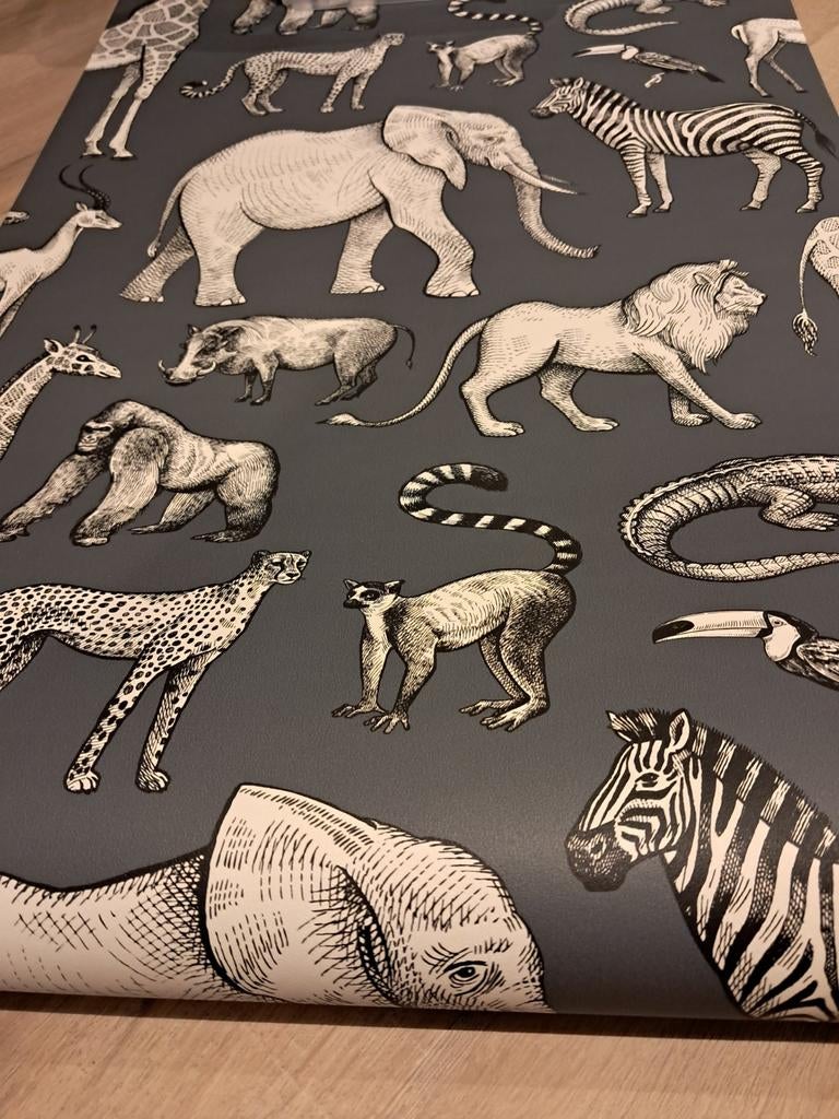 Esta Home behang jungle dieren grijs-blauw, Ophalen of Verzenden, Minder dan 10 m², Grijs