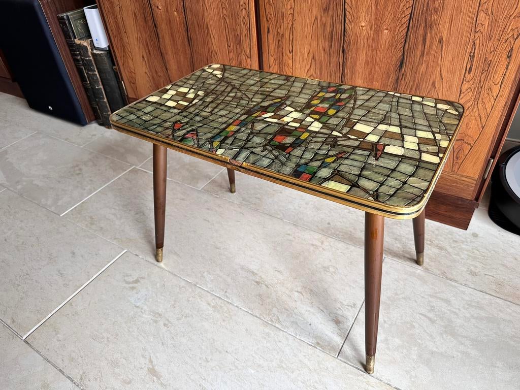 Vintage bijzettafeltje.., Ophalen, Zo goed als nieuw, Rechthoekig, Hout