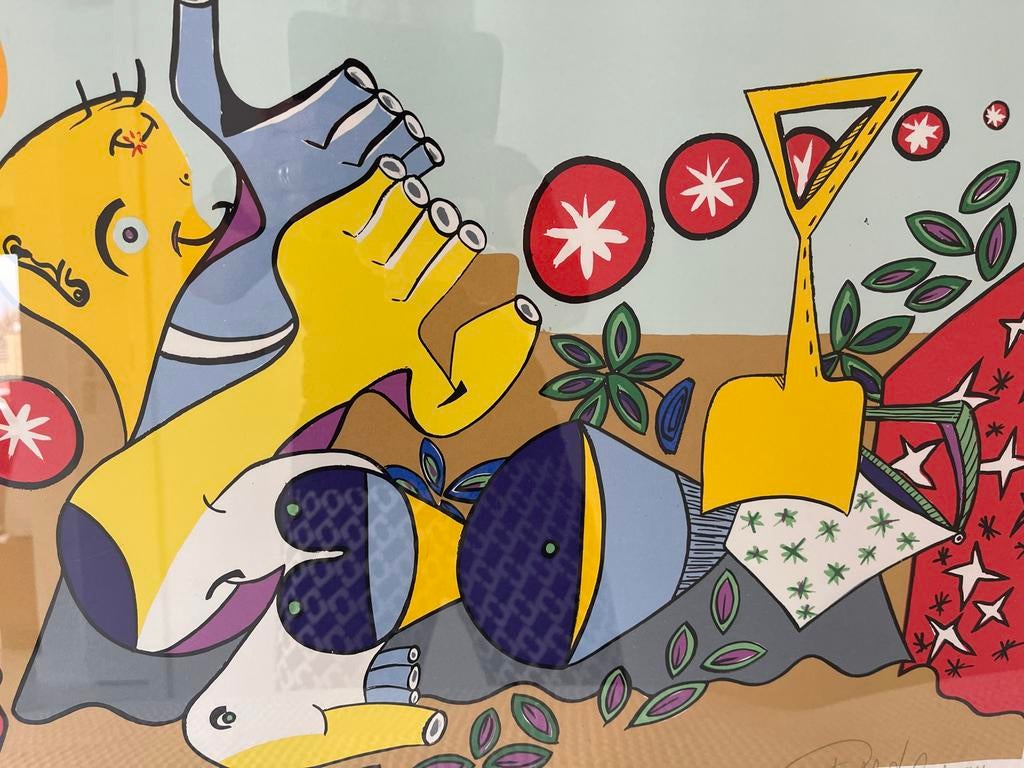 Zeefdruk Patty Harpenau 1994 "een dagje aan het strand", Ophalen of Verzenden