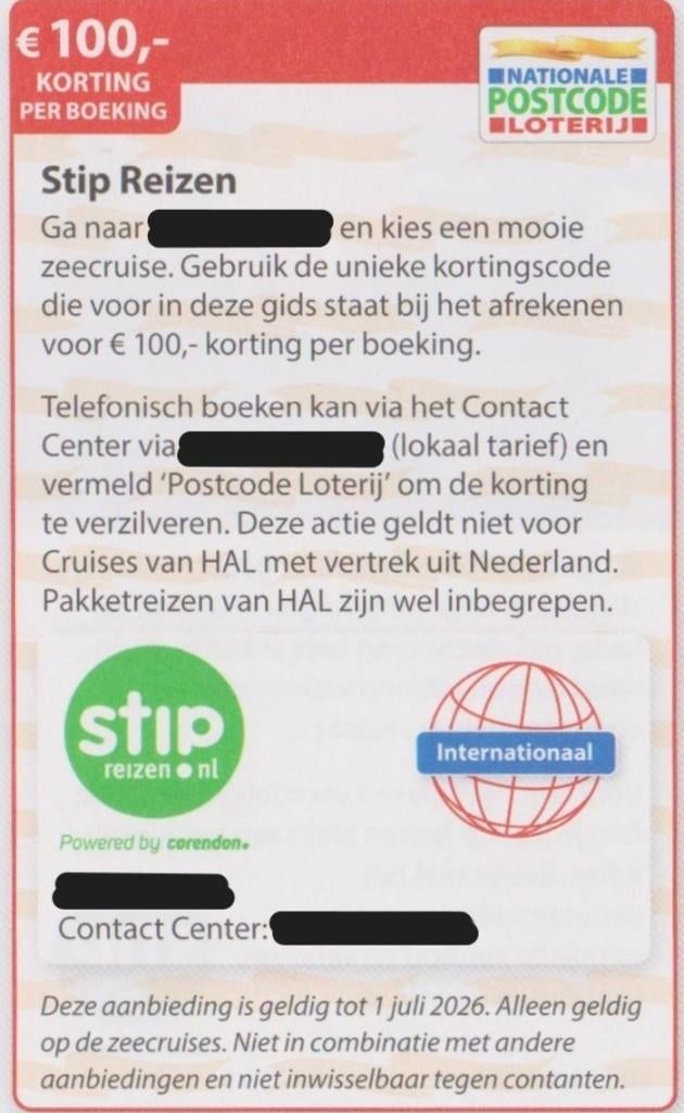 Stip Reizen. € 100,- korting per boeking op zeecruises., Drie personen of meer, Kortingsbon, Overige typen