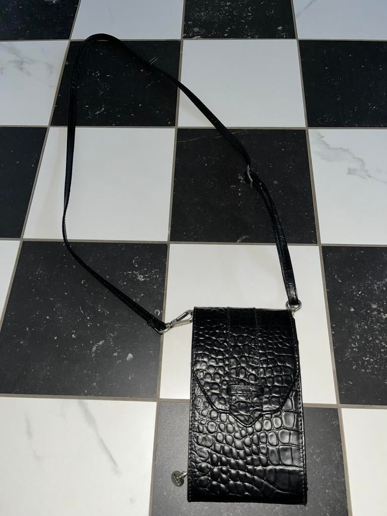 Nieuw Mosz zwart leren telefoontas croco, Ophalen of Verzenden, Nieuw, Zwart, Schoudertasje