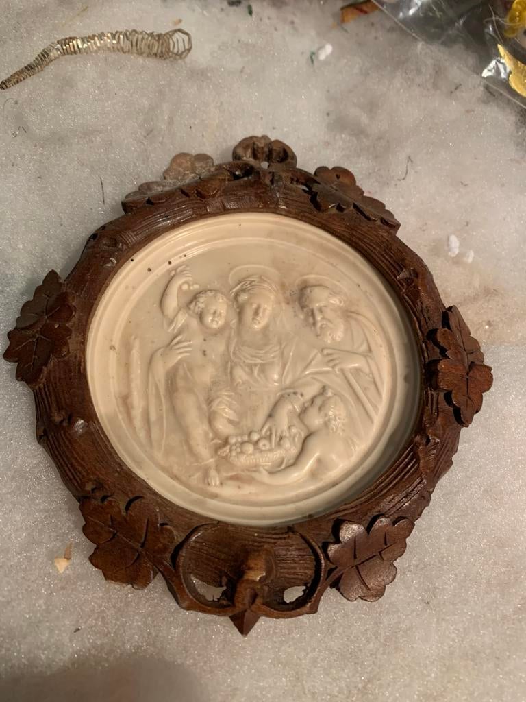 Antiek Religieus Kader met Voorstelling Heilige Familie, Ophalen of Verzenden