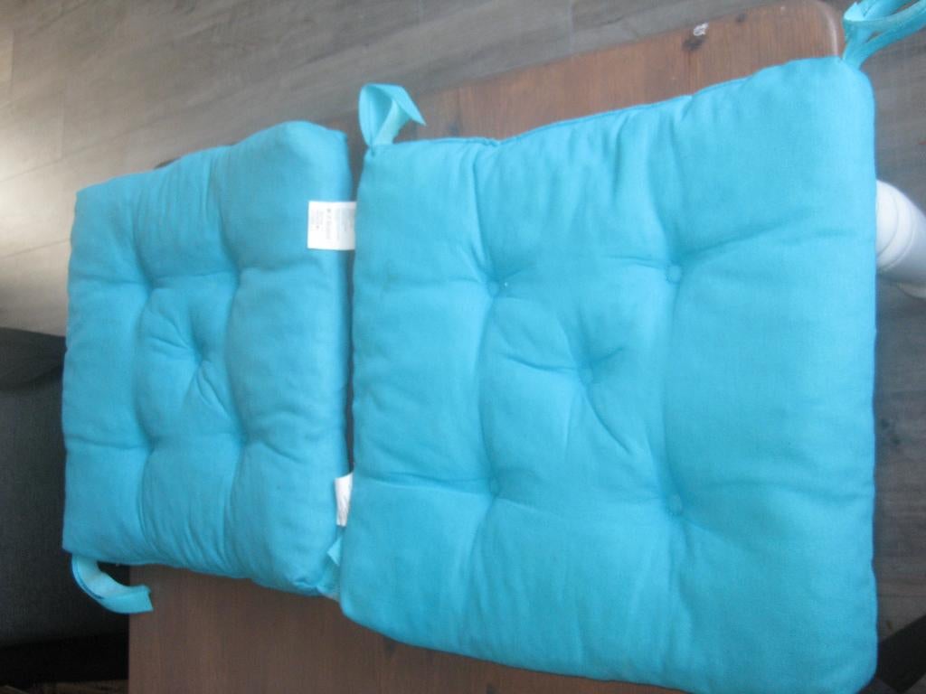 4 stoelkussentjes, Ophalen, Zo goed als nieuw, Blauw, Vierkant