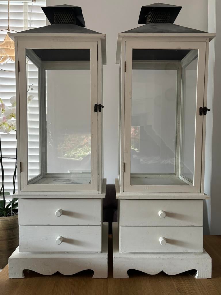 Witte lantaarns, Huis en Inrichting, Woonaccessoires | Kandelaars en Kaarsen, Ophalen, Gebruikt, Wit, 75 cm of meer