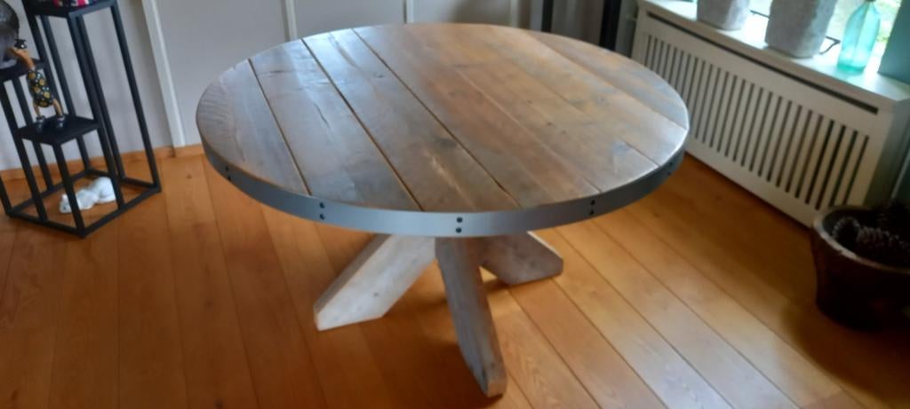 Eetkamertafel, geheel van steigerhout, Ophalen of Verzenden, Rond, 100 tot 150 cm, 100 tot 150 cm