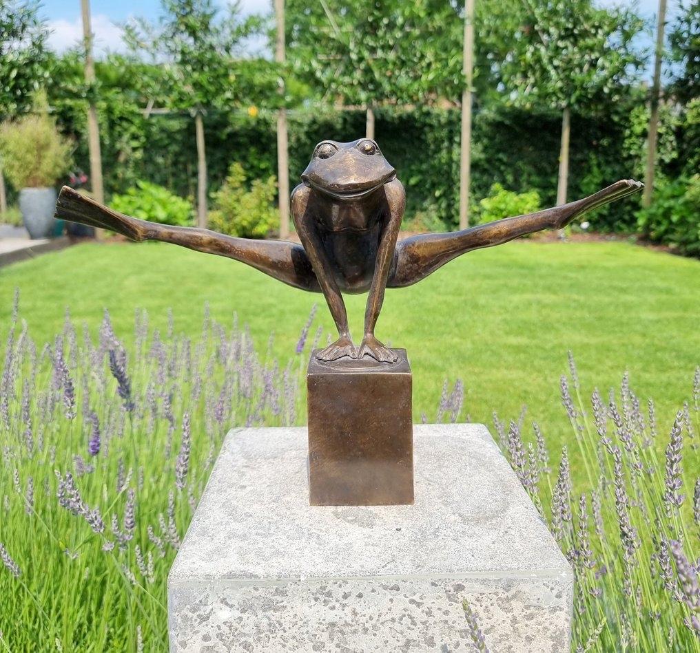 Bronzen Acrobatische Kikker - Decoratief Beeld, Antiek en Kunst, Ophalen of Verzenden