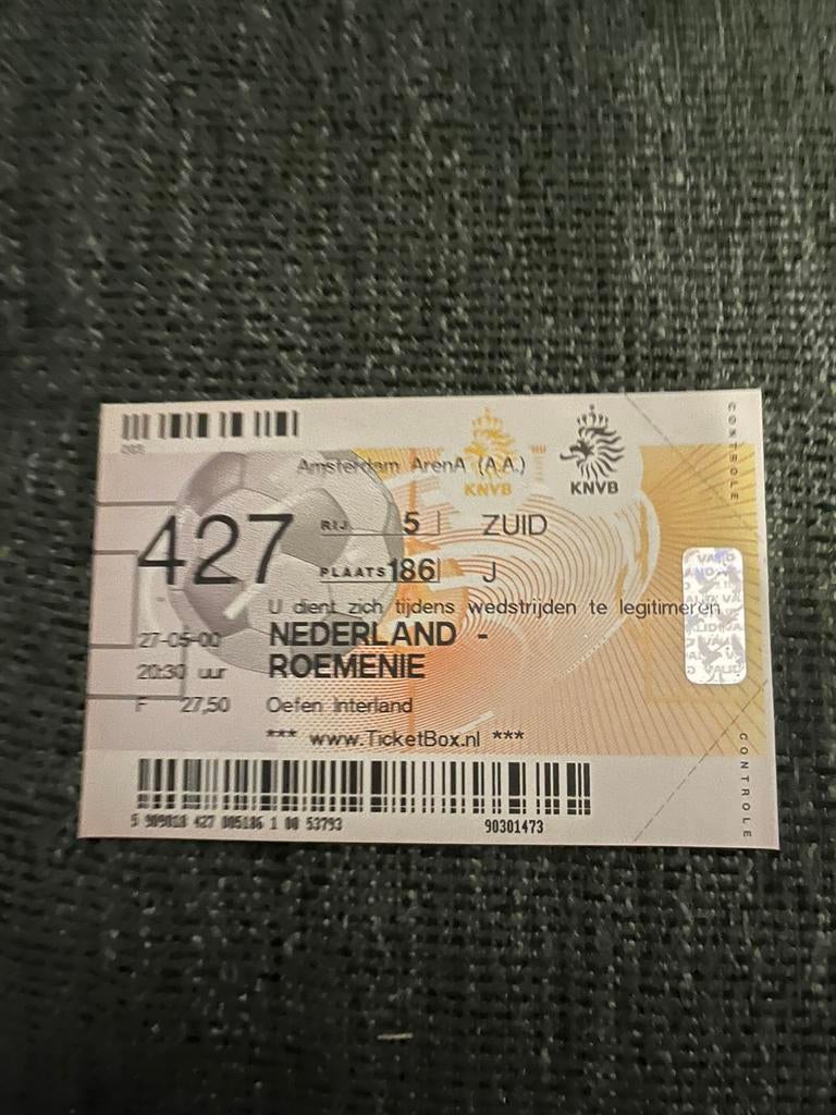 Nederland - Roemenie voetbal ticket 27-05-2000, Verzamelen, Sportartikelen en Voetbal, Ophalen of Verzenden, Overige binnenlandse clubs