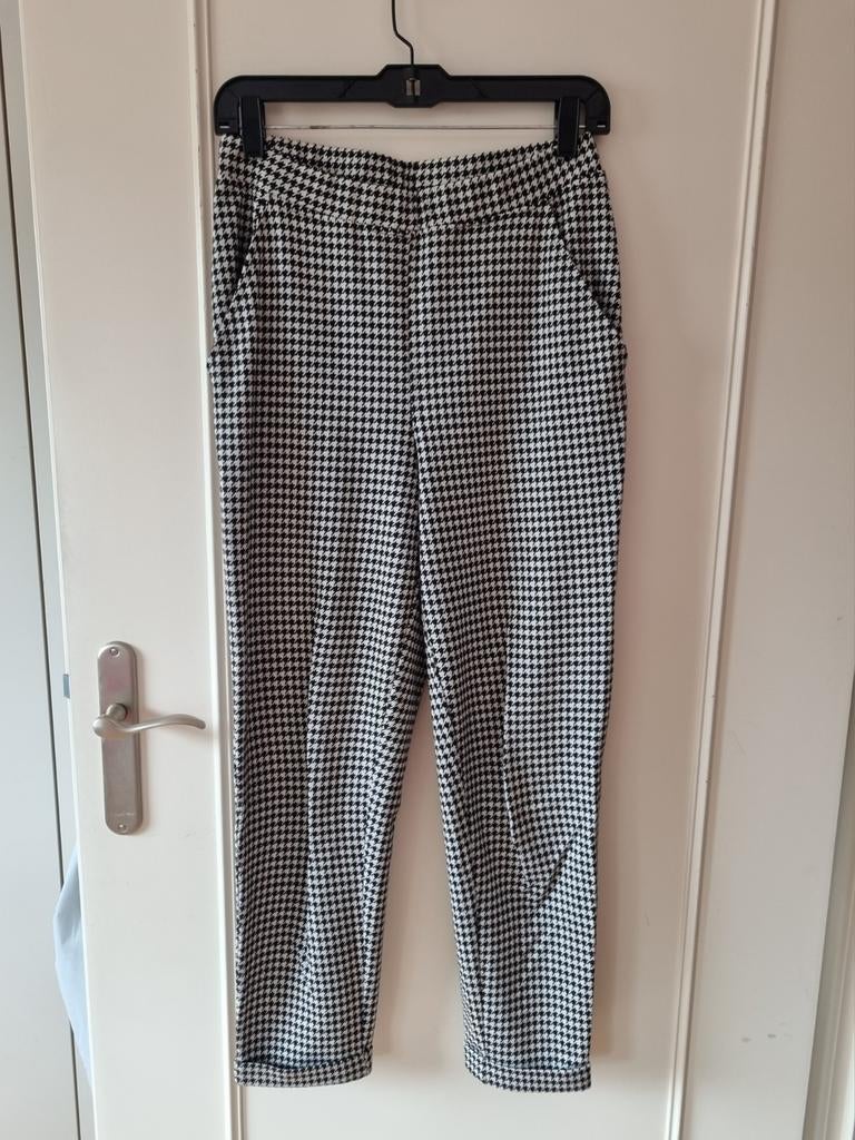 H&m zwarte broek met pied-de-poule motief - Maat S, H&M, Zwart, Ophalen of Verzenden, Zo goed als nieuw