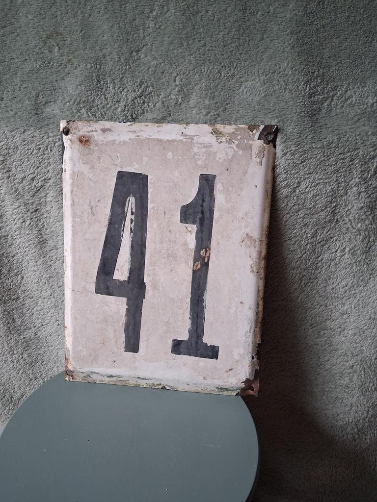 Vintage Emaille Huisnummer 41, Ophalen of Verzenden