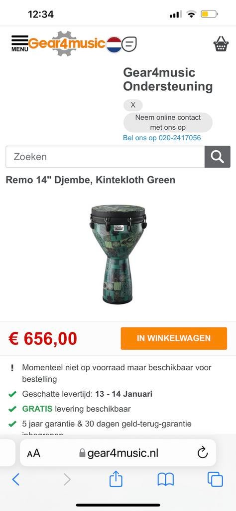 Remo 14'' Djembe, Kintekloth Green, Ophalen of Verzenden, Zo goed als nieuw