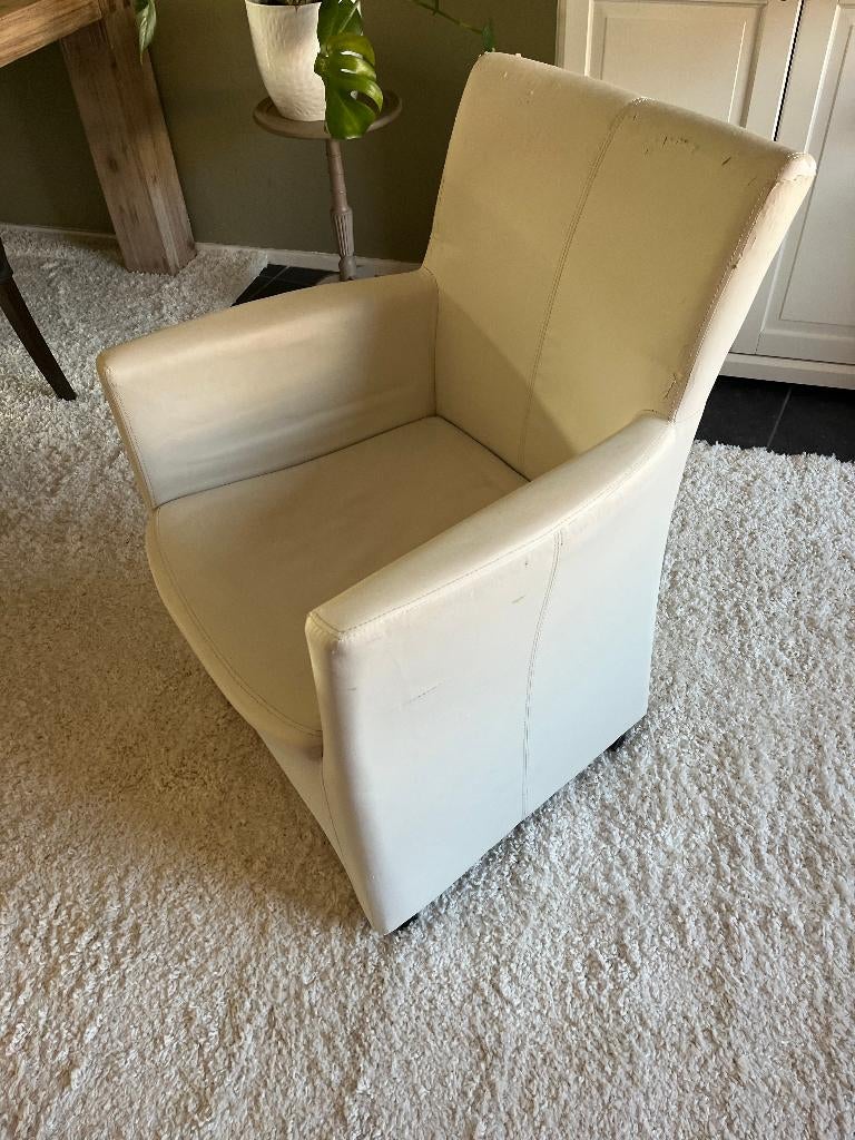 4 Eetkamerstoelen Wit op wieltjes, Ophalen, Overige materialen, Gebruikt, Wit