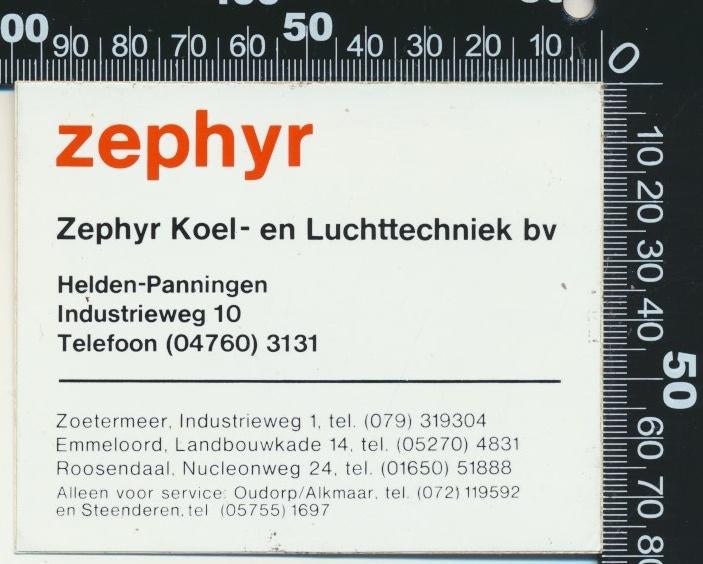 Sticker: Zephyr Koeling - Helden Panningen, Verzamelen, Ophalen of Verzenden, Zo goed als nieuw, Bedrijf of Vereniging