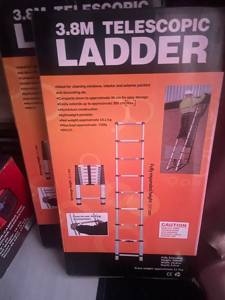 Telescoopladder 3.8m / 4.4m - Nieuw in doos, Goedkoopste, Nieuw, Altijd, Ophalen