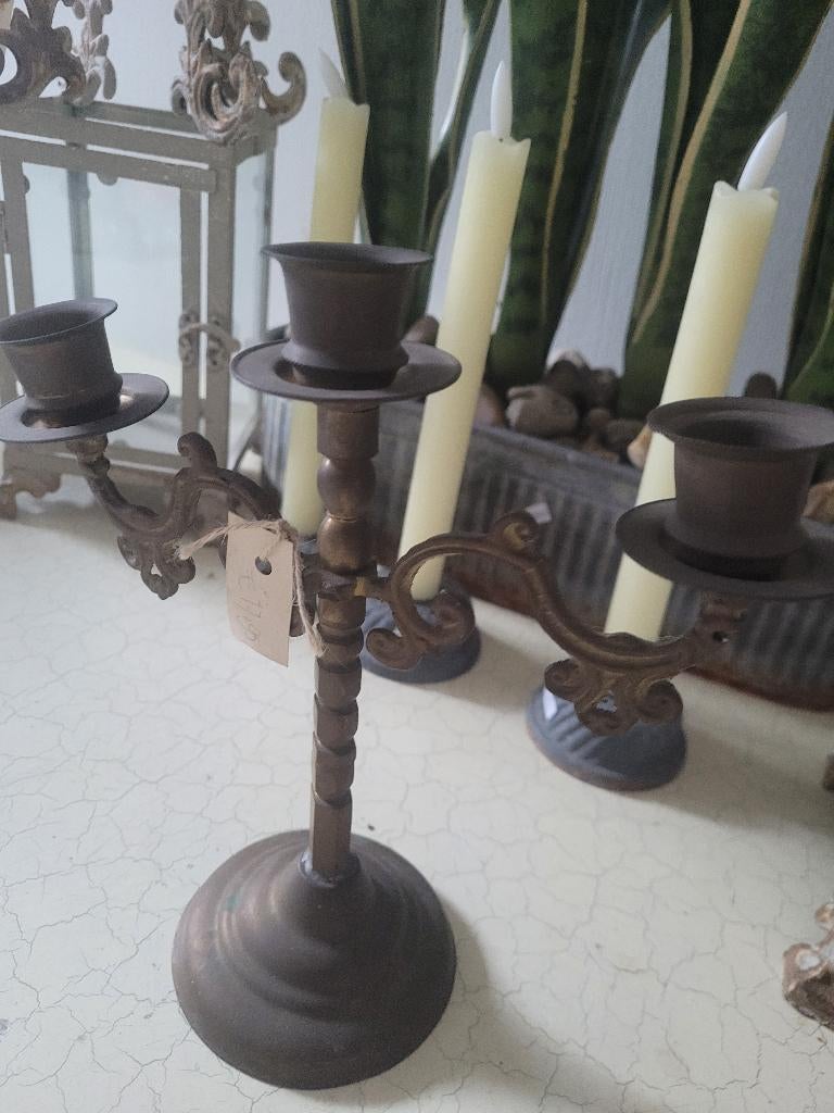 Antieke koperen kandelaar, Antiek en Kunst, Antiek | Kandelaars, Ophalen of Verzenden, Koper of Brons