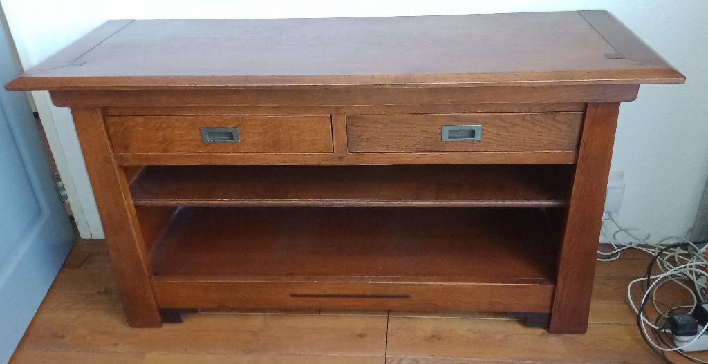 Eiken TV meubel art deco Amsterdamse school, Ophalen, Gebruikt, 100 tot 150 cm, Eikenhout
