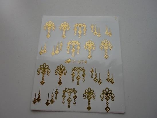 Velletje nagel water decals stickers Y-074 figuren goud, Nieuw, Ophalen of Verzenden, Handen en Nagels, Goud