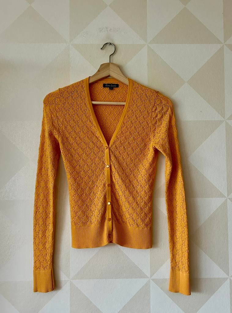 King Louie Cardi V Ajour vest waaier geel S/36 zgan, Ophalen of Verzenden, Zo goed als nieuw, Maat 36 (S), Geel