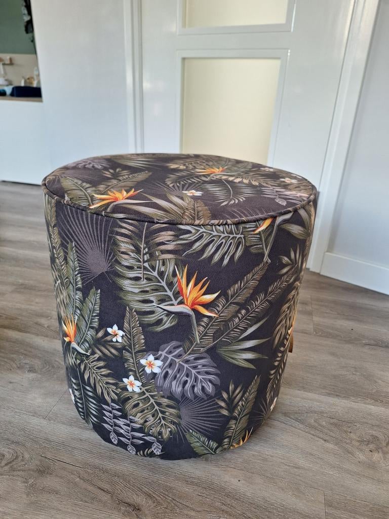 Leuke Poef van Woood met Bladerenprint, Ophalen, Minder dan 50 cm, Rond, Minder dan 50 cm