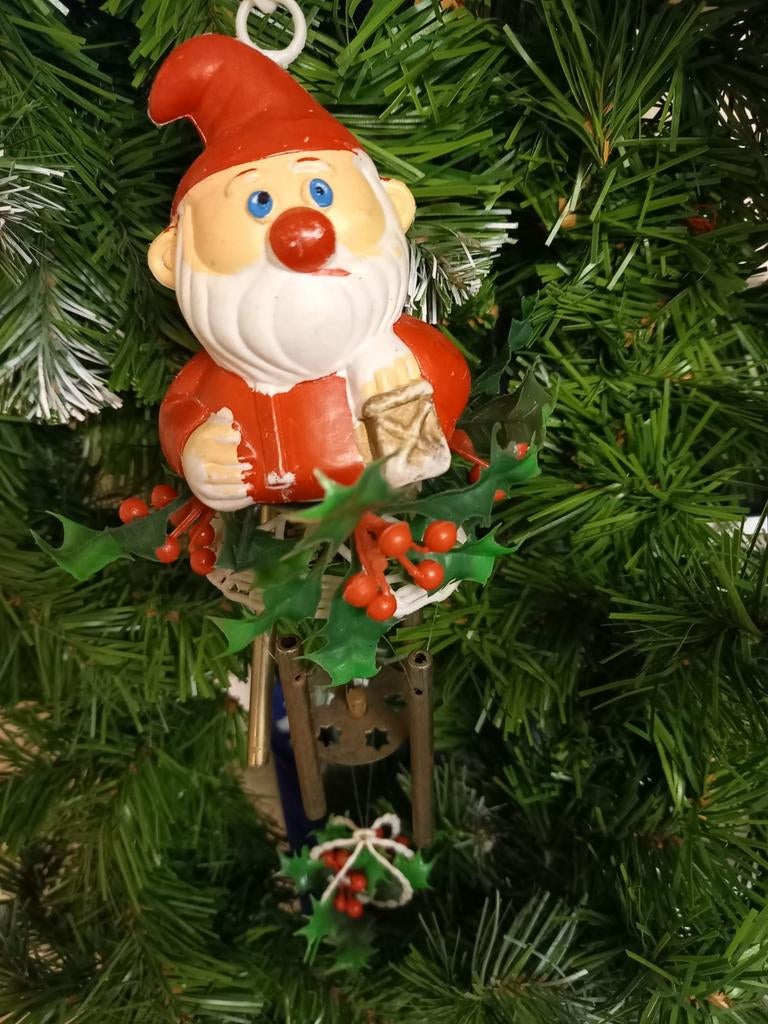 Vintage retro kersthanger kerstman met belletjes geluid, Ophalen of Verzenden