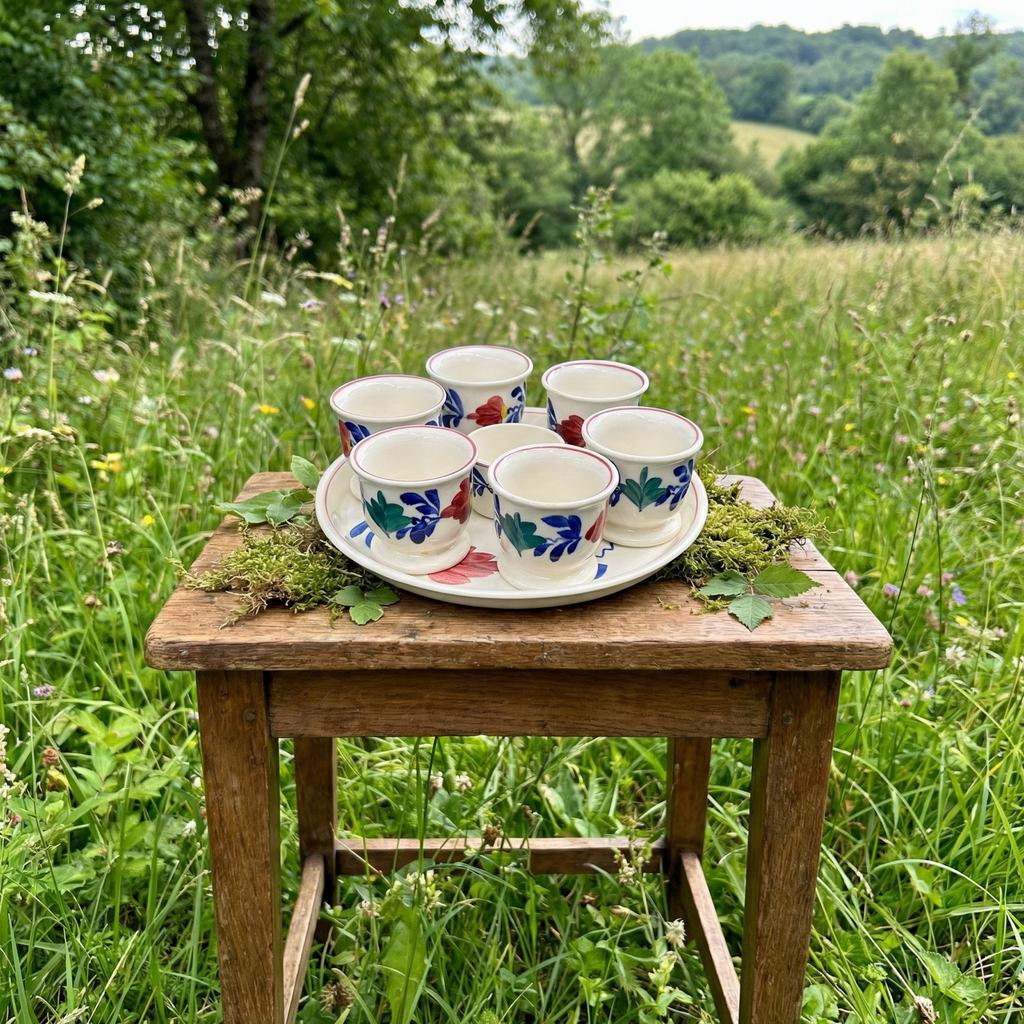 Boerenbont antiek Schaaltje met Eierdopjes en zoutvaatje, Antiek en Kunst, Ophalen of Verzenden