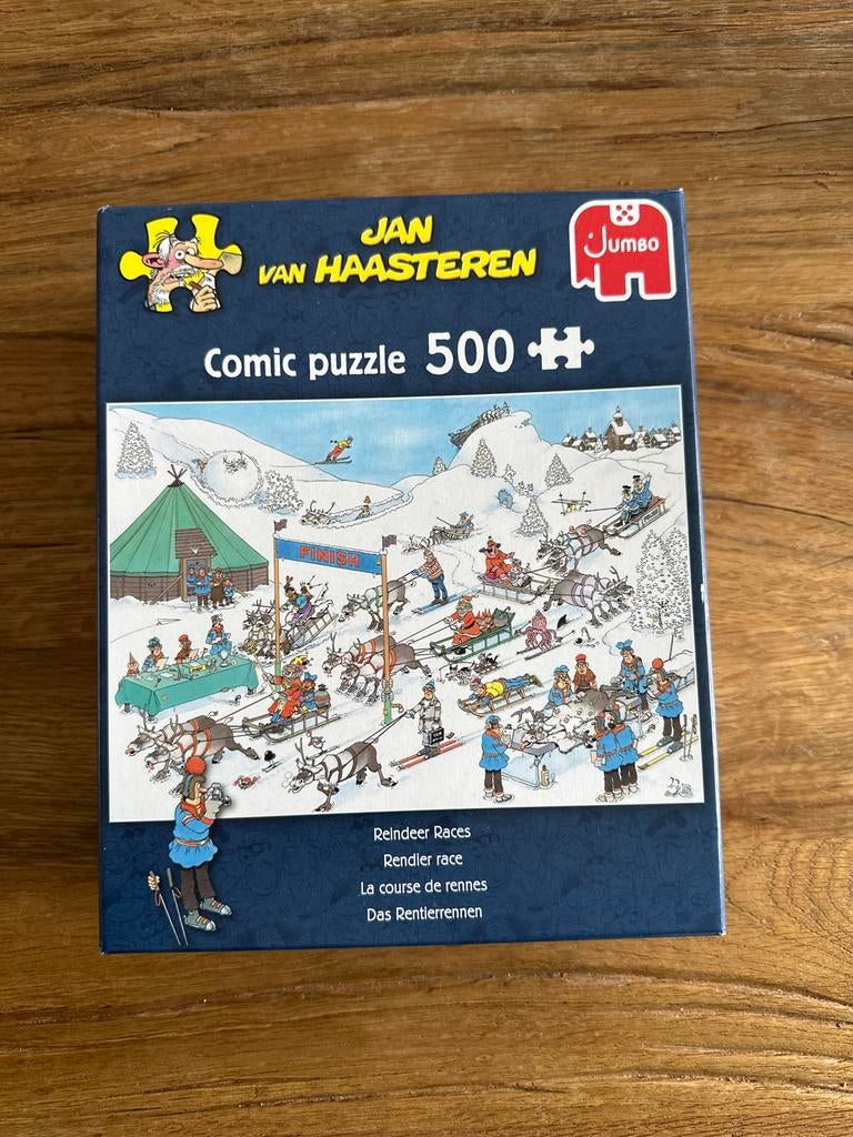 Jan van Haasteren Comic puzzle 500 stukjes Rendier race, Ophalen of Verzenden, 500 t/m 1500 stukjes, Gebruikt, Legpuzzel