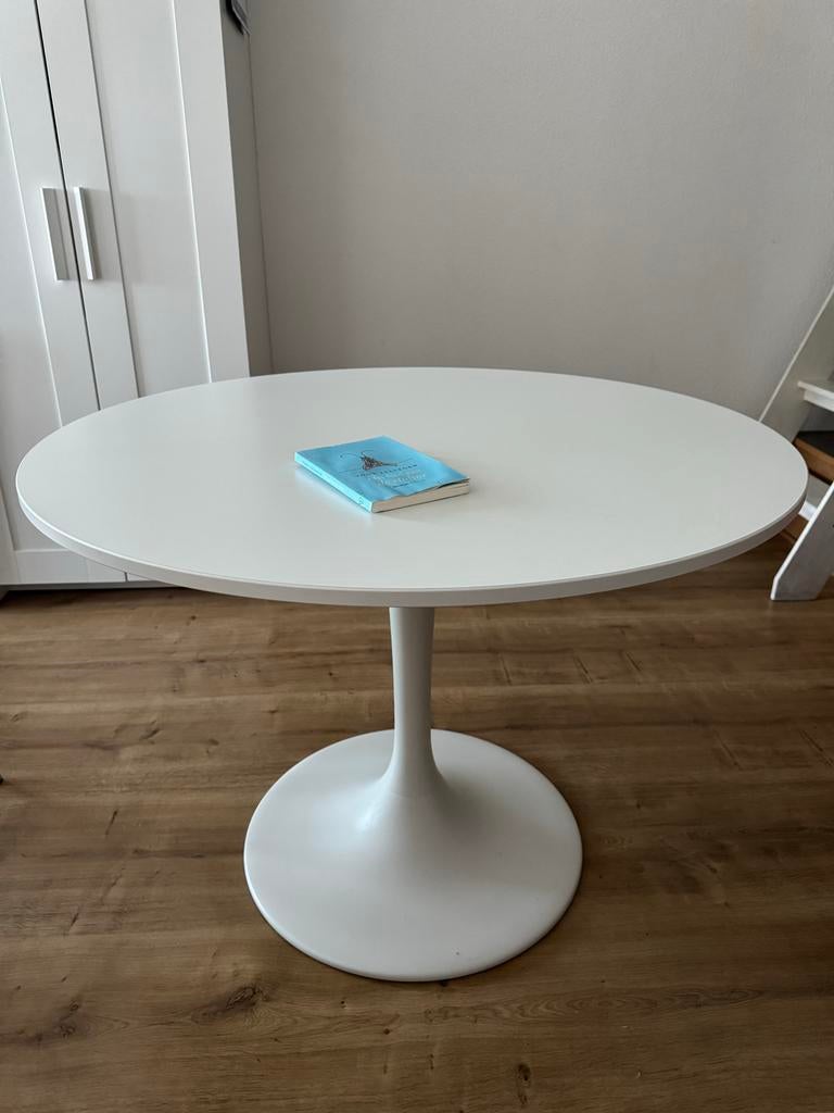 Ronde witte eettafel, Huis en Inrichting, Tafels | Eettafels, Ophalen, Kunststof, 100 tot 150 cm, Rond