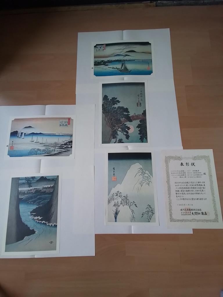 Vijf prachtige Japan/Chinese houtgravure prenten, Antiek en Kunst, Ophalen of Verzenden