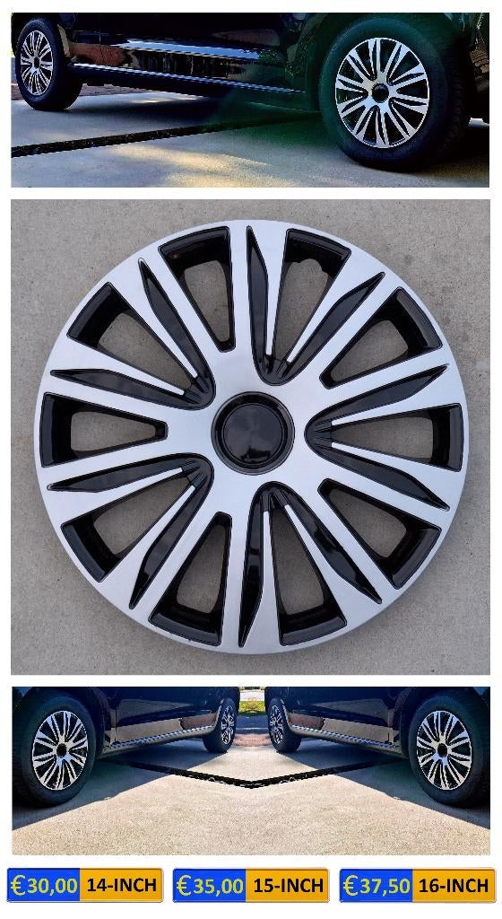 14 inch wieldoppen set – sportieve zwart/zilver look, Ophalen of Verzenden, Nieuw