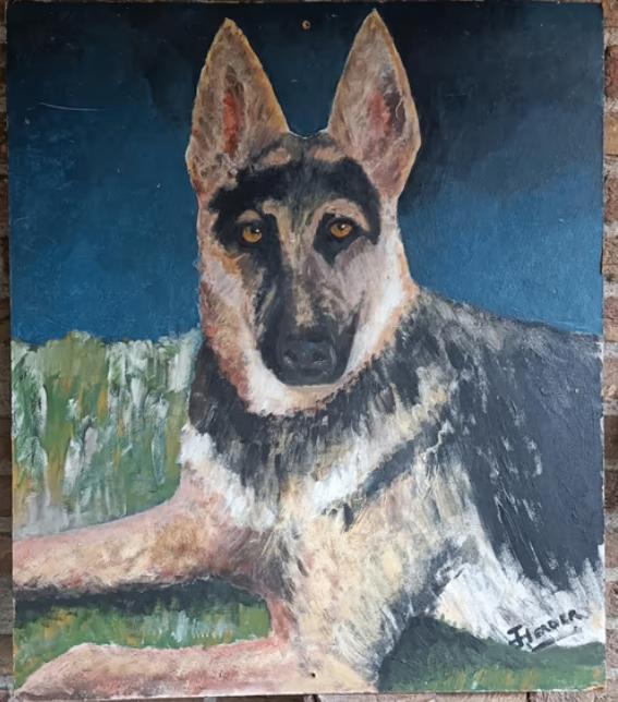 Vintage schilderij herdershond herder hond retro kitsch, Ophalen of Verzenden