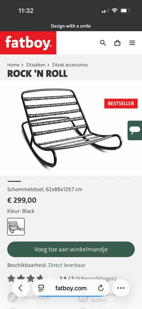 Fatboy Rock 'n Roll schommelstoel zwart, Ophalen, Zwart, Zo goed als nieuw, Metaal