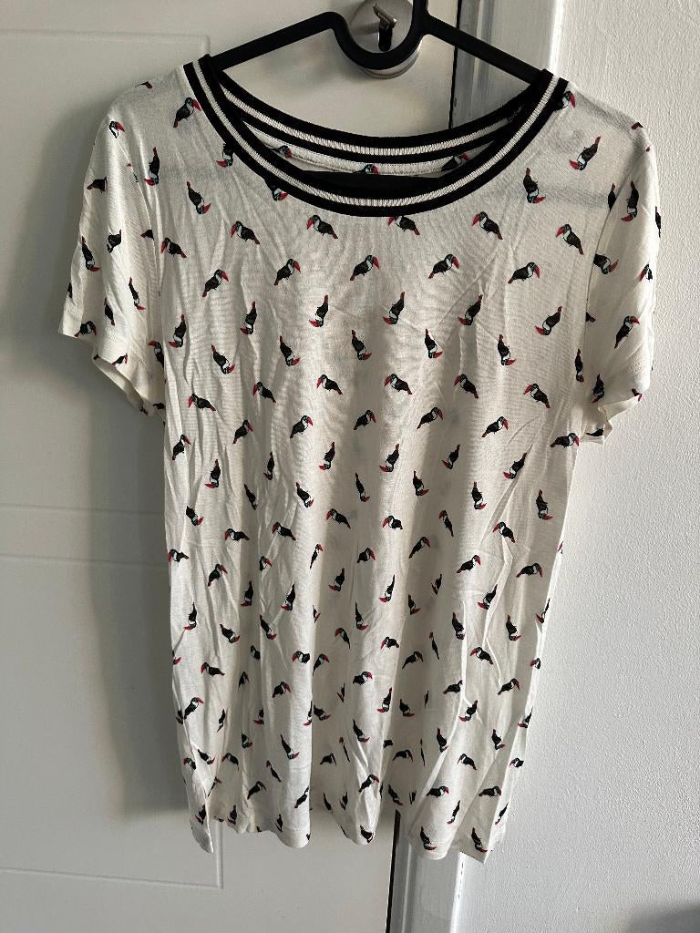 Hema witte dames top t-shirt met papegaai print maat M, Maat 38/40 (M), Wit, Nieuw, Ophalen of Verzenden