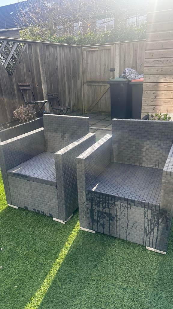 Tuinbank en stoelen - Wicker loungeset, Ophalen, Gebruikt, Wicker