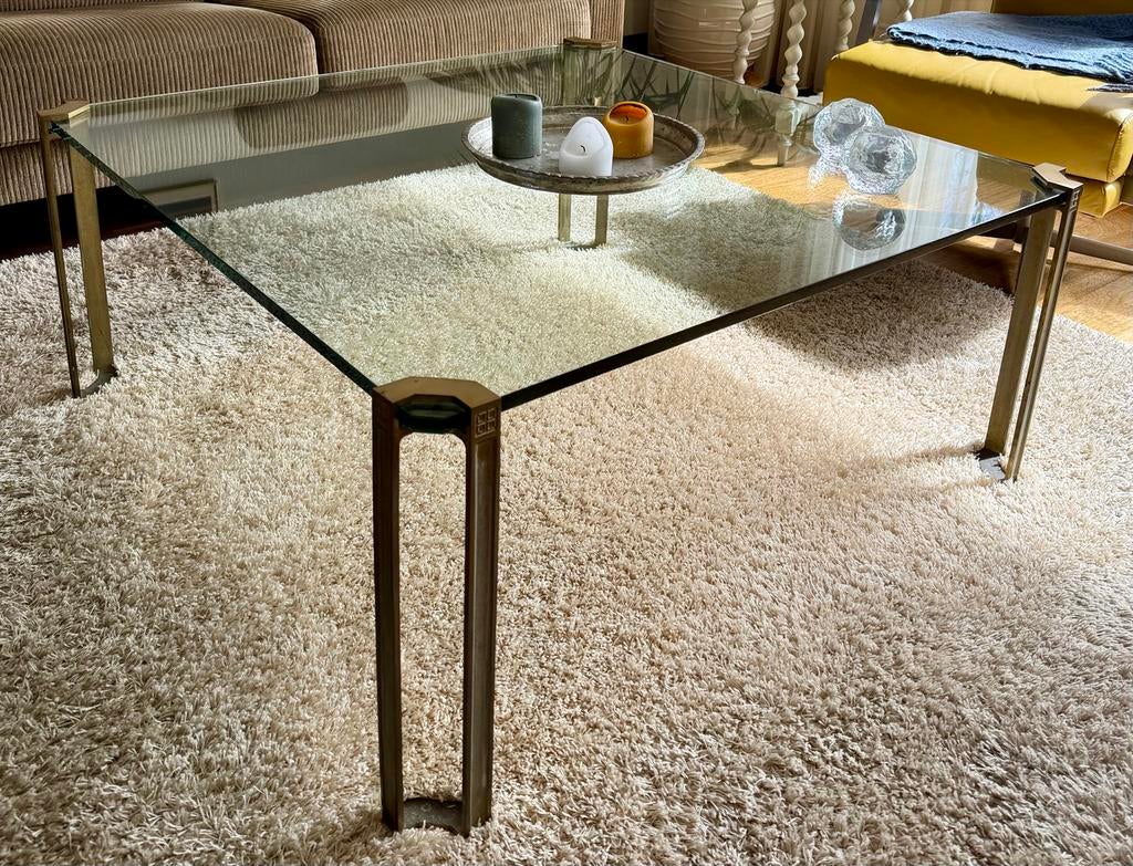 Vintage glazen Salontafel. Coffee table Peter Ghyczy 1970, Ophalen, Gebruikt, 100 tot 150 cm, Vierkant