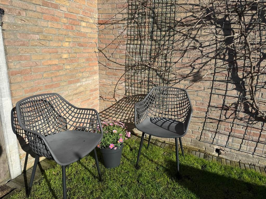 Zwarte Kwantum Webbing tuinstoelen (2 stuks), Tuin en Terras, Tuinstoelen, Gebruikt, Kunststof, Ophalen of Verzenden