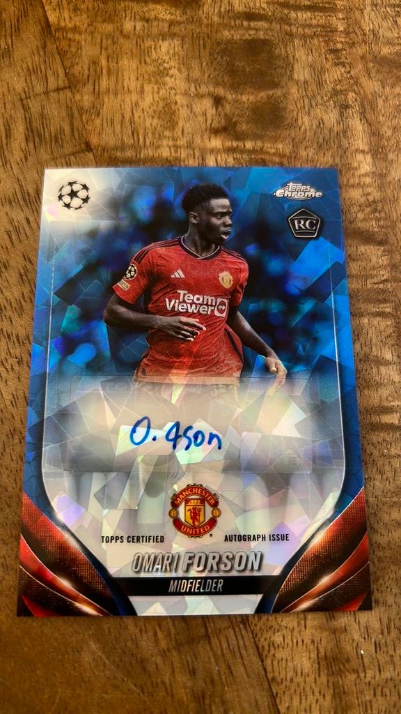 Omari forson rc man united topps chrome autograph, Ophalen of Verzenden, Zo goed als nieuw, Buitenlandse clubs, Spelerskaart