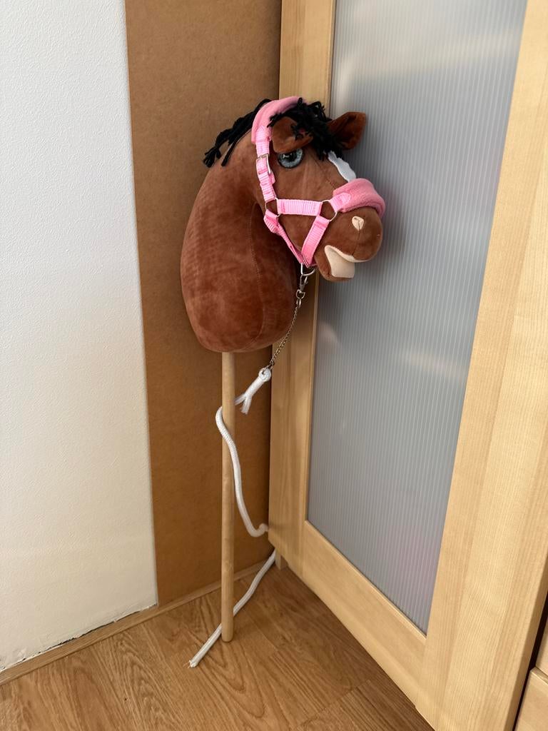 Hobby horse met halster - Bruin met roze, Ophalen of Verzenden, Zo goed als nieuw, Jongen of Meisje