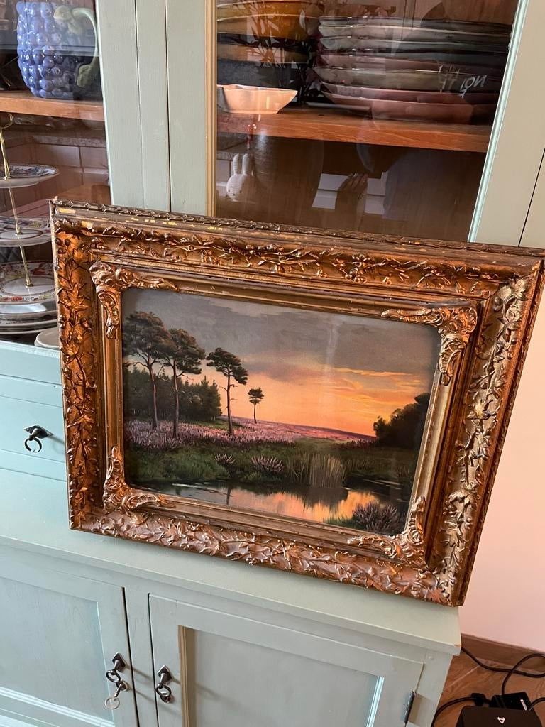 Vintage schilderij: Heide landschap met dennenbomen, Antiek en Kunst, Ophalen