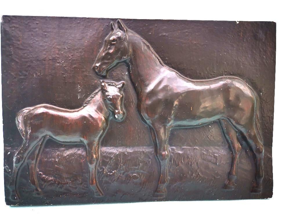 Antiek gipsen paarden wandbord paard liefhebbers 44*30cm, Ophalen of Verzenden