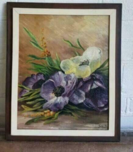 Olieverf schilderij anemonen gesigneerd Schuts, Ophalen