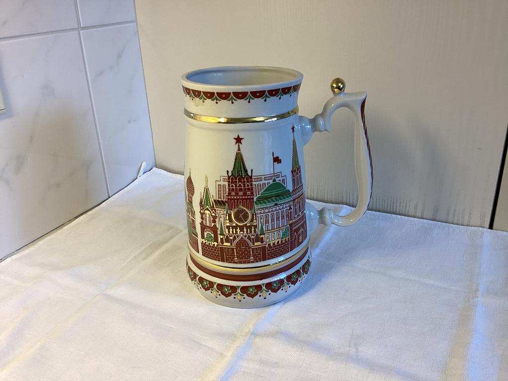 Russische sierkan met afbeelding, Ophalen of Verzenden, Zo goed als nieuw, Overige kleuren, Aardewerk of Porselein