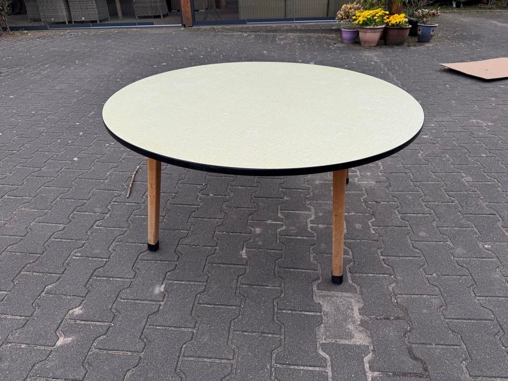 Vintage school tafel, Ophalen, Gebruikt, 100 tot 150 cm, Rond