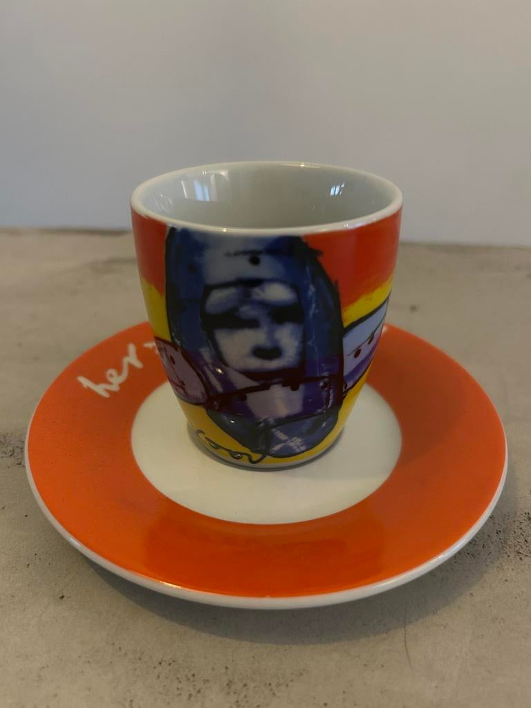 Herman Brood kop en schotel vliegtuig piloot oranje blauw, Ophalen of Verzenden, Zo goed als nieuw, Overige stijlen, Kop(pen) en/of Schotel(s)