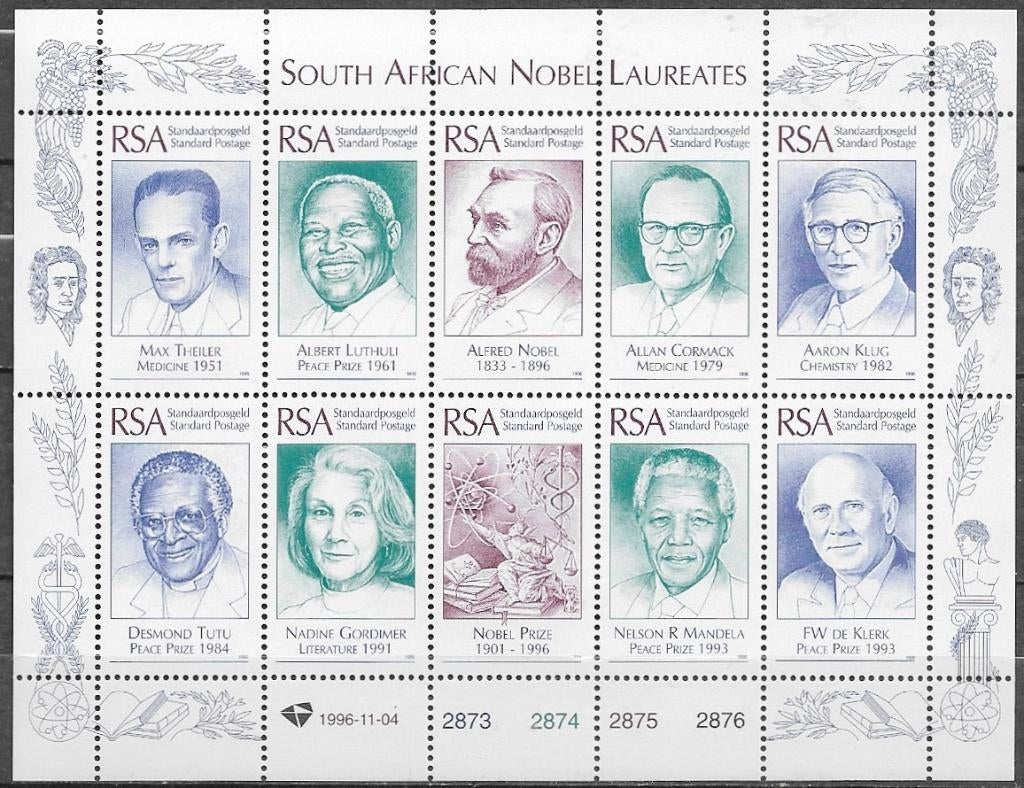 ZUID-AFRIKA serie Zuid-Afrikaanse Nobelprijswinnaars 1996, Verzenden, Zuid-Afrika, Postfris