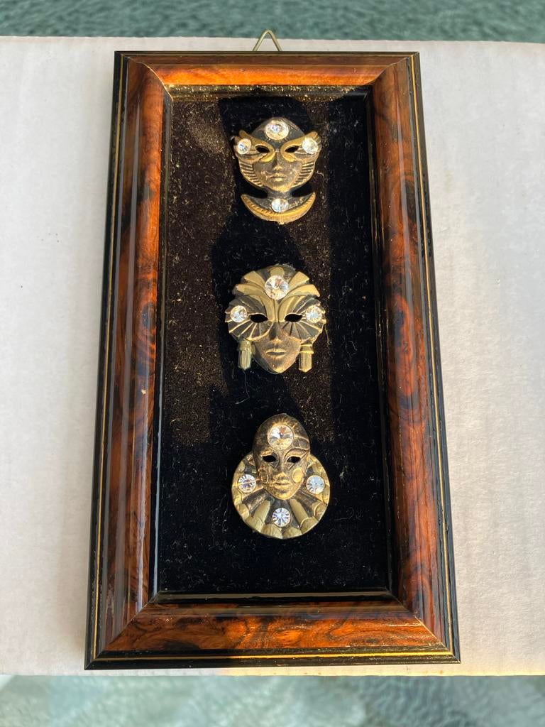 Ingelijste Venetiaanse Maskers met Strass Steentjes, Ophalen of Verzenden