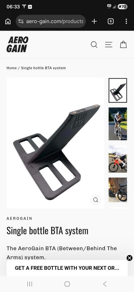 BTA systeem voor bidon tussen de armen, Fietsen en Brommers, Ophalen of Verzenden, Zo goed als nieuw, Aero gain