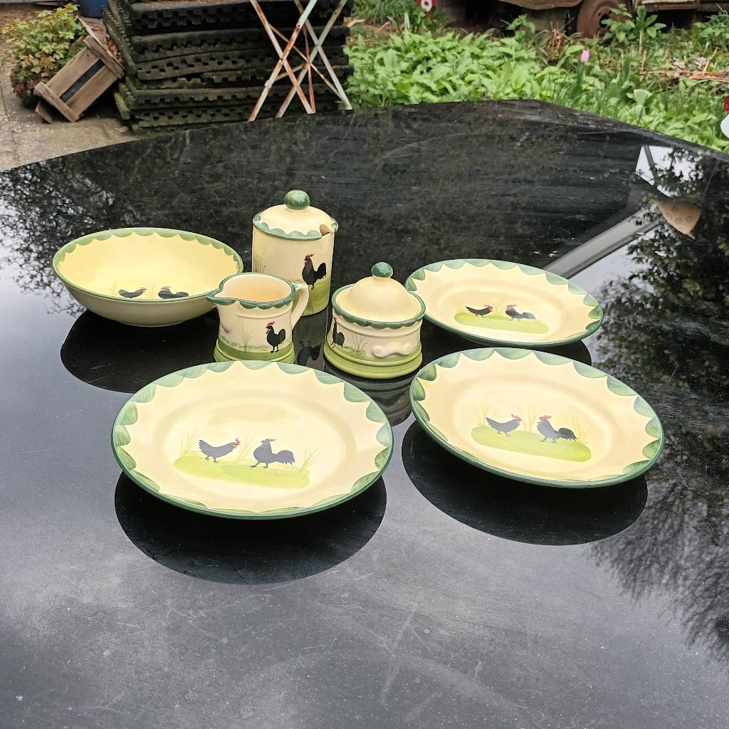 Zeller servies Kip en Haan jampot suiker en melk ontbijtbord, Huis en Inrichting, Keuken | Servies, Verzenden, Zo goed als nieuw
