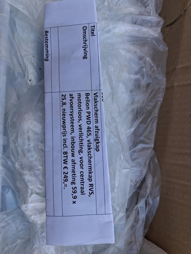 Belion PWD 465 RVS Vlakscherm Afzuigkap - Motorloos, Ophalen, Nieuw, Inbouw, Vlakschermkap