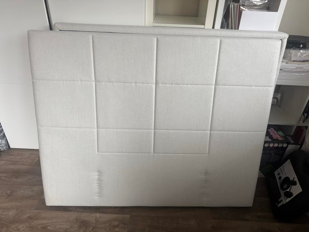 Hoofdbord voor boxspring 140cm - ecru  stof, Ophalen, Gebruikt, Overige kleuren, 140 cm